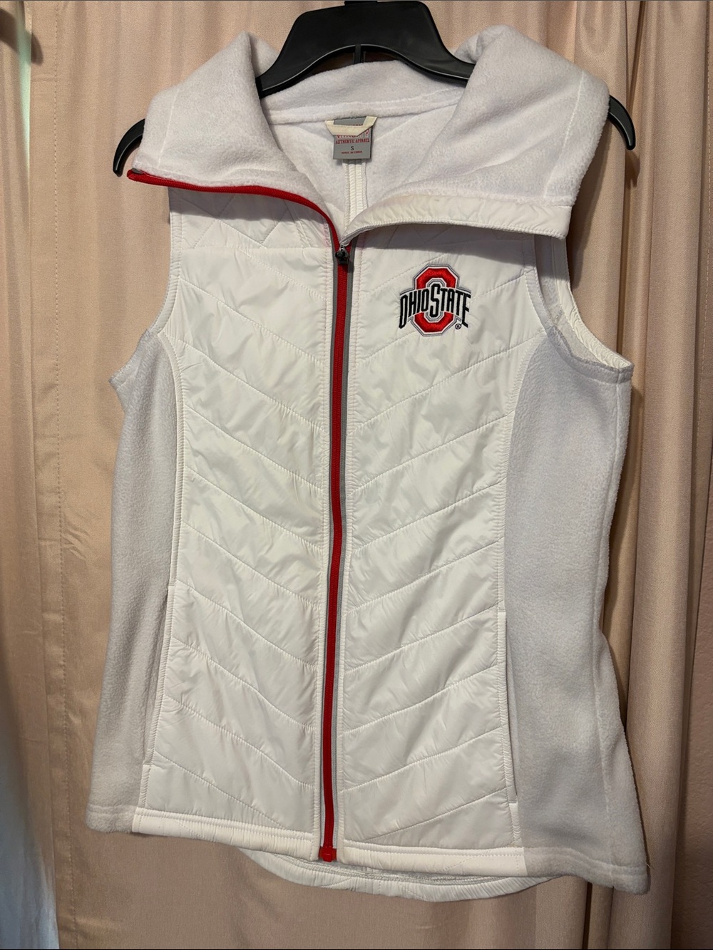 Ohio State Women's White Quilted Vest with Red Trim